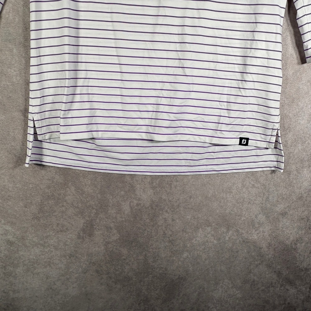 FootJoy Shirt Womens Medium‎ White Purple Striped 3/4 Sleeve Golf Performance
